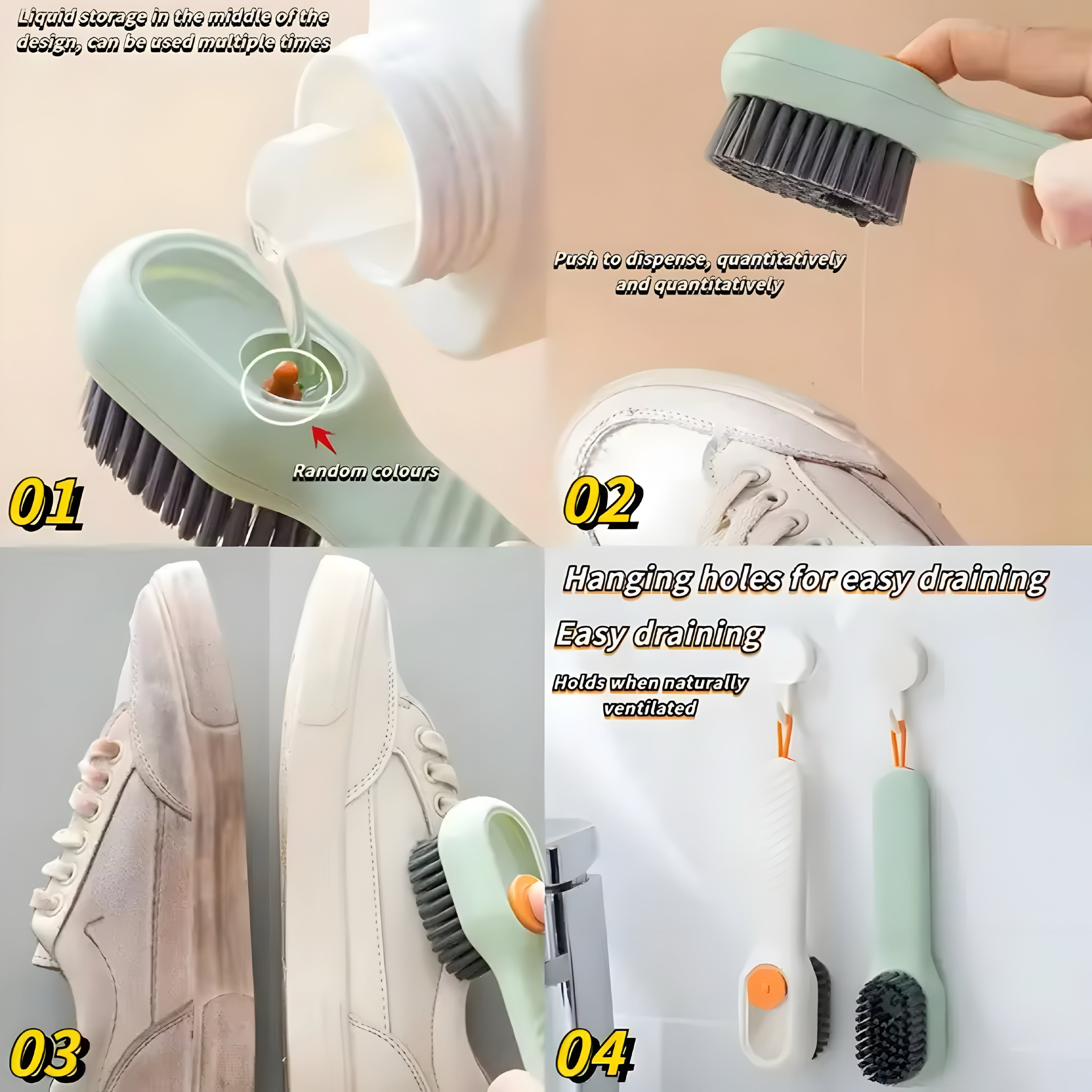 Cepillo Multifuncional para Limpieza de Zapatos con Dispensador de Jabón