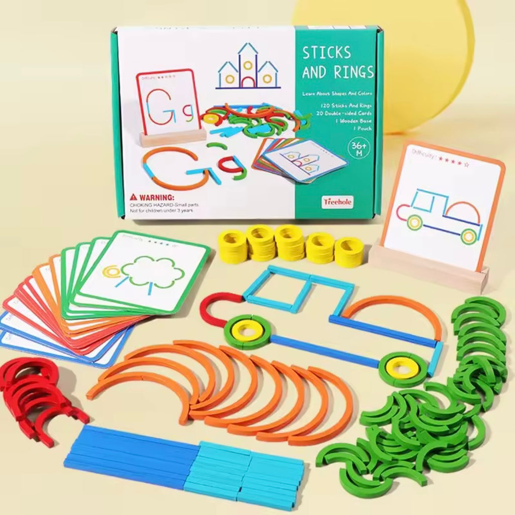 Puzzle Montessori de Madera con Palos y Anillos